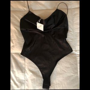 Shiny Black Cowl Neck Bodysuit